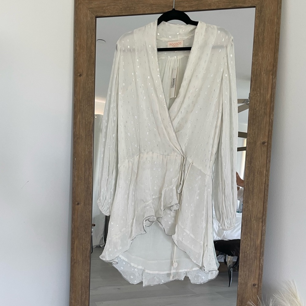 Rococo Sand White Mini Wrap Dress